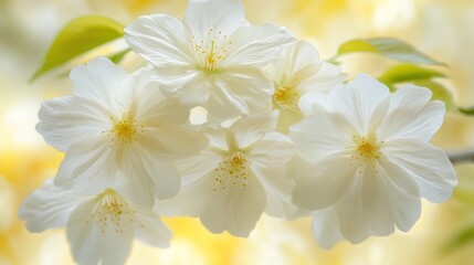 Delicate, pale-white cherry blossoms in springtime.