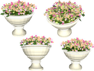 vector sketch illustration of decorative garden plant pot design with flower plants 