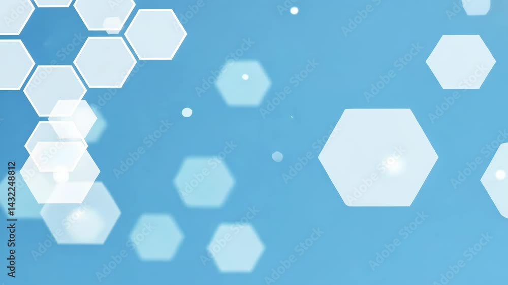 Poster abstract geometric pattern with bright hexagons and a soft blue background creating a futuristic and
