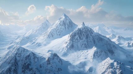Obraz premium Majestic winter wonderland: A breathtaking view of snow-covered peaks against a bright sky