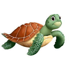Cute sea turtle cartoon isolated on a transparent background.	