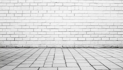 Empty white brick wall and tiled floor