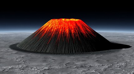 A volcanic eruption depicted in a dramatic, fiery landscape.