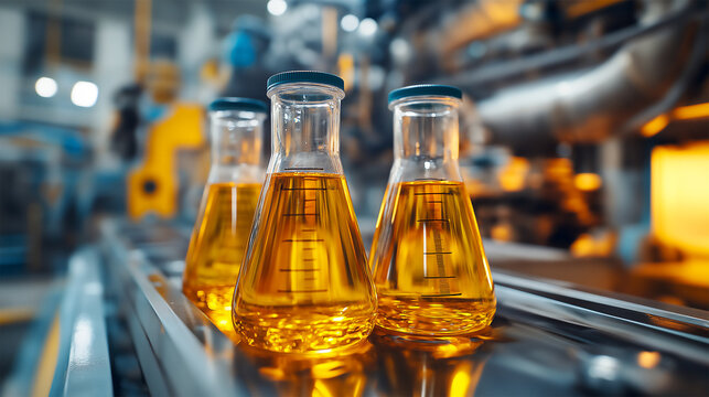 Glass beakers measuring engine oil.