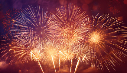 Fototapeta premium Abstract coloured firework background on night sky, Celebration and anniversary concept