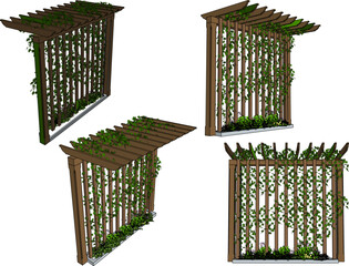 vector sketch illustration of wooden pergola design silhouette with vines for shade decoration in the garden  © nur