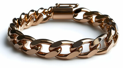 Fototapeta premium Gleaming Gold Curb Chain Bracelet, Luxurious Jewelry on White Ba