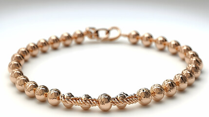 Obraz premium Rose Gold Beaded Bracelet with Twisted Wire Detail on White Back
