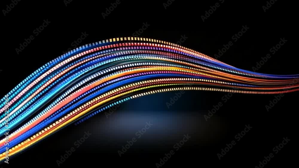 Poster vibrant waves of colorful light flowing against a dark background in a digital abstract representati