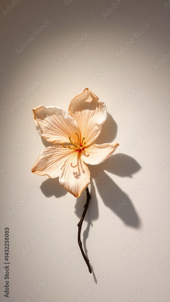 Poster single flower with stem casting shadow on a light surface.