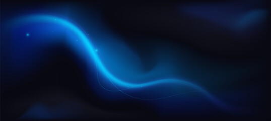 Abstract blue wavy lines on dark gradient background, modern tech banner, corporate business concept, hi-tech abstract background  for presentation business or tech event poster EPS 10