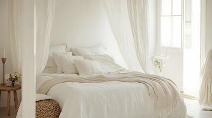 Scandinavian summer house with white interiors and soft fabrics