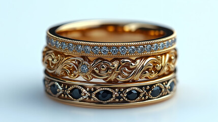 Delicate Gold Rings with Intricate Designs and Sparkling Gems