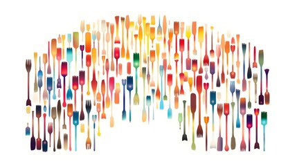 Creative Fork Composition with Various Sizes of Trembly Parts for Culinary Design