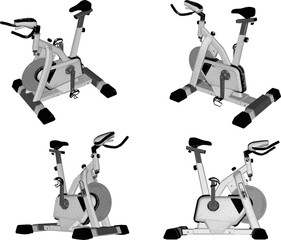 vector sketch illustration silhouette design fitness machine sport fitness Static Bicycle in gym center 
