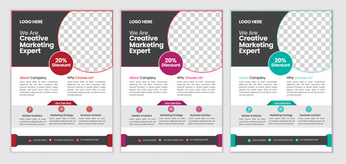 :a bundle of 3 templates of a4 flyer modern template, in blue color, and modern design,marketing, business proposal, abstract business flyer, promotion, advertise, publication and editable vector temp