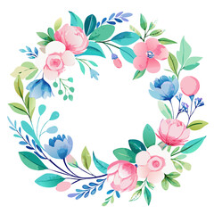 Fototapeta premium A floral vector frame with pink spring flowers and leaves creates a beautiful nature design for a card or wallpaper decoration