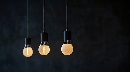 Three Hanging Bulbs with Black Fixtures Against Dark Textured Background