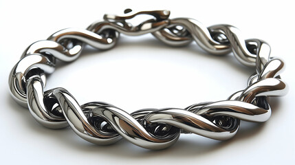 Obraz premium Polished Silver Chain Bracelet with Interlocking Links on White