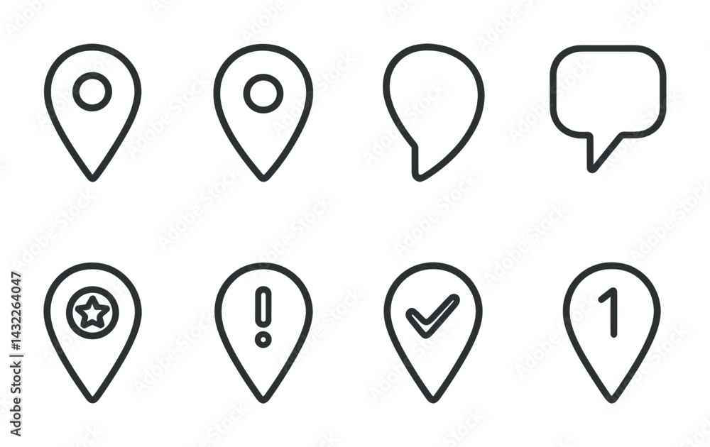 Poster location and navigation icons set – outline style map, gps, and direction symbols for digital design