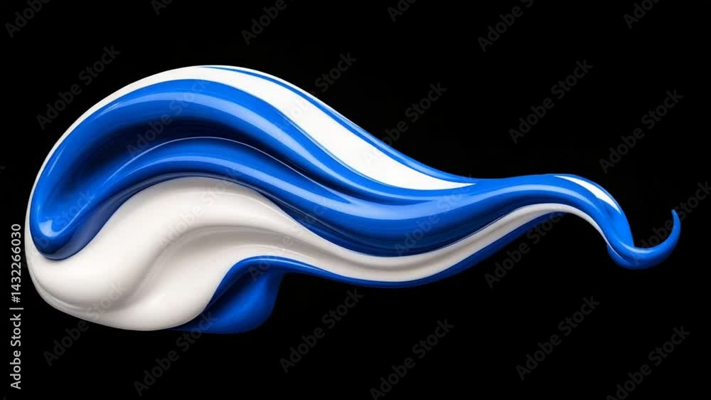Poster abstract flowing blue and white shape on black background representing fluidity and movement in mode