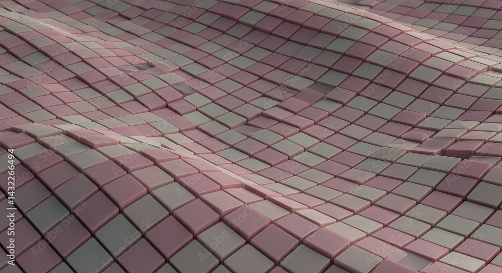 Poster abstract waves of pink and gray cubes create a textured surface with a subtle undulating pattern