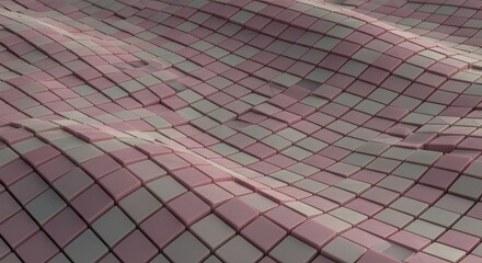 Abstract waves of pink and gray cubes create a textured surface with a subtle undulating pattern