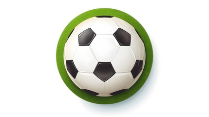 Obraz premium Professional top view of a soccer game field with leather football ball