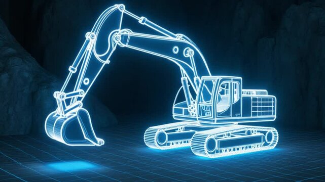 Holographic Excavator Construction Technology Digital Illustration