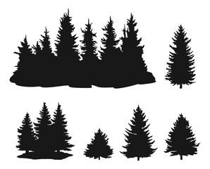 Obraz premium vintage trees pine silhouettes set monochrome