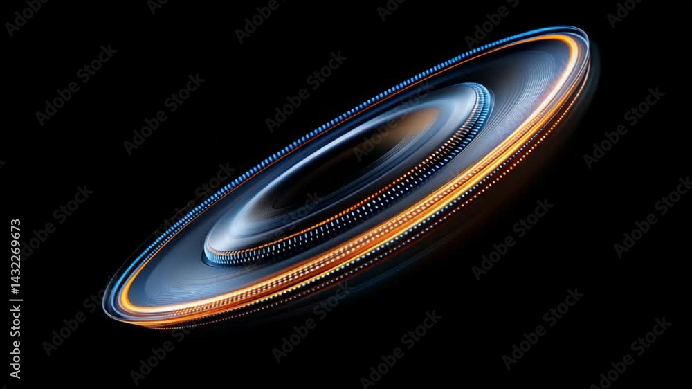 Poster futuristic abstract background with circular light trails and motion effects in dark color palette
