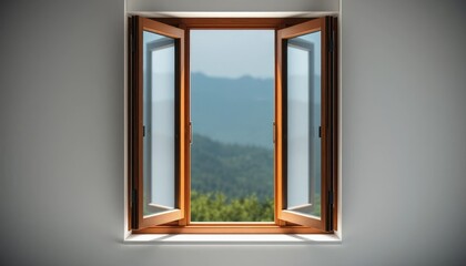 Open window with mountain view