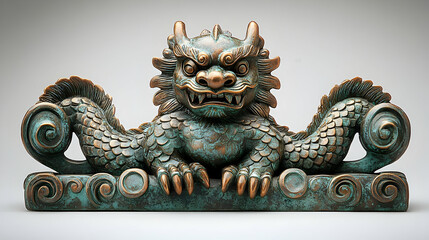 Fototapeta premium Detailed Bronze Dragon Sculpture with Intricate Scales and Fierc