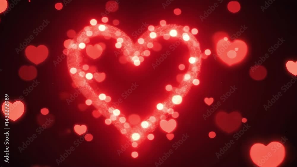 Poster sparkling red heart shape with glowing light effects and bokeh background for valentine's day or rom