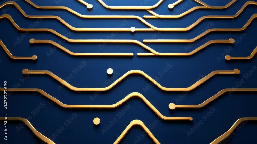 Poster abstract gold line design on blue background representing modern technology and digital connectivity