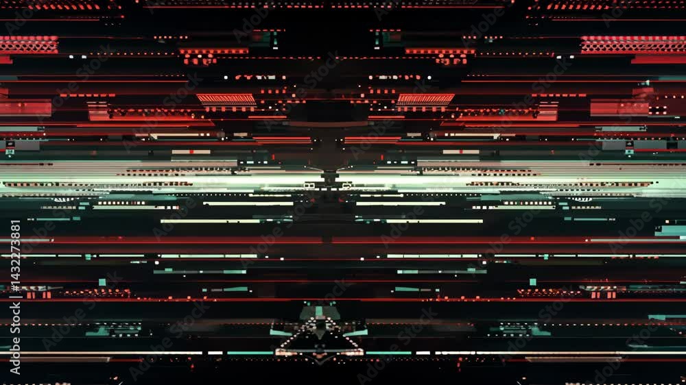 Poster abstract digital glitch art featuring vibrant colors and intricate patterns, showcasing distortion a