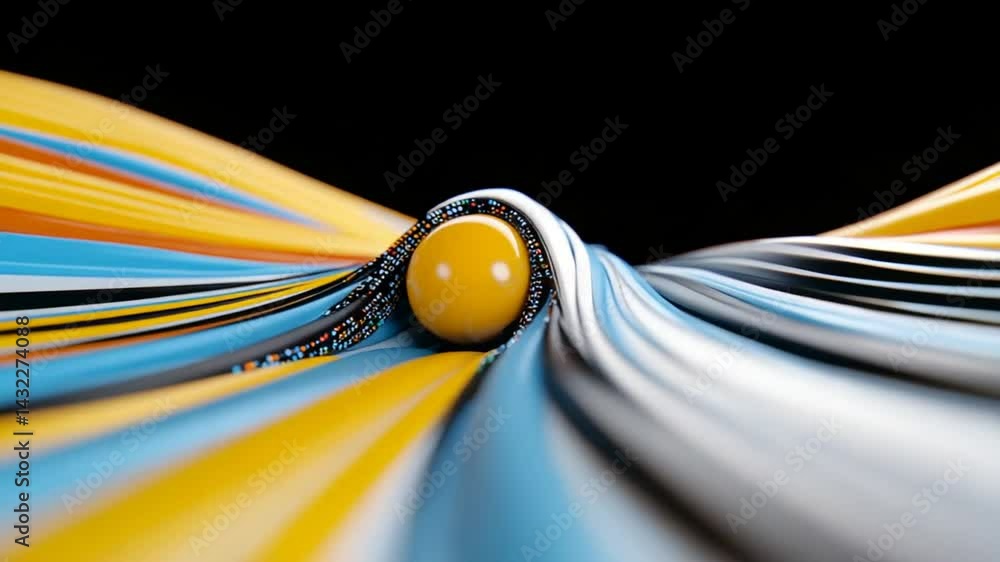 Poster abstract geometric waves in vibrant colors creating an illusion of depth and movement on a dark back