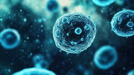 Abstract biology background, featuring a microscopic view of microorganisms and cells in a scientific context.