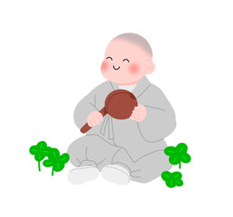 목탁 두드리는 동자승