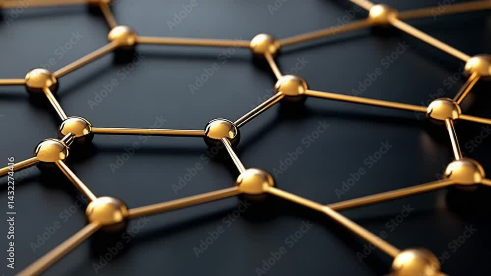 Poster abstract representation of a golden molecular structure on a dark background showcasing science and 