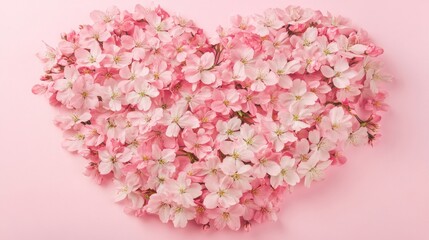 Fototapeta premium Delicate pink blossoms arranged in a heart shape.