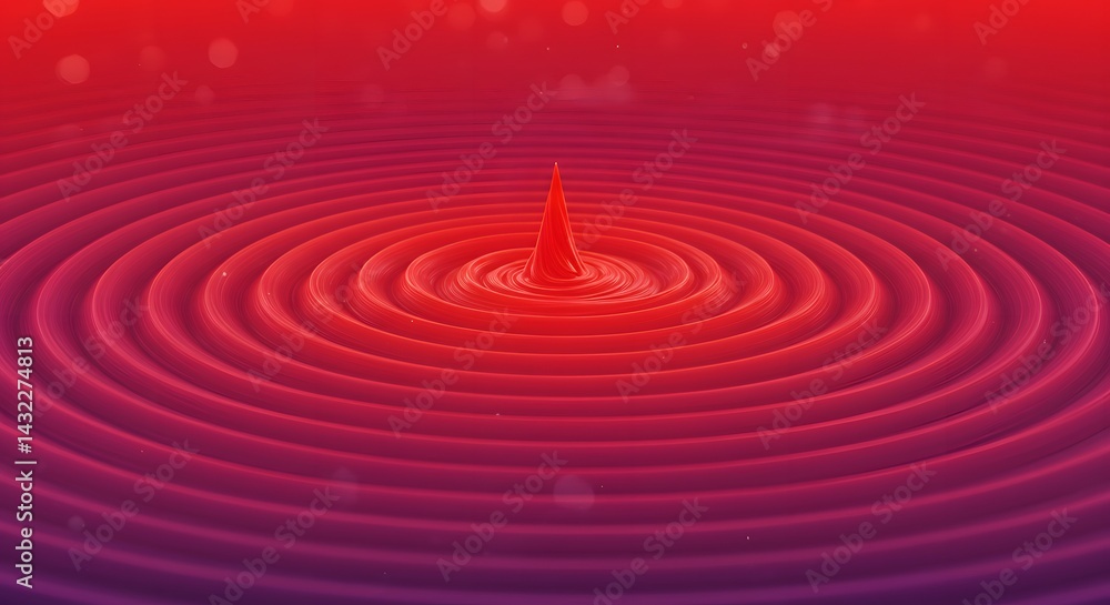 Poster red water drop creating ripples in a pool with a gradient background and bokeh effect in the air