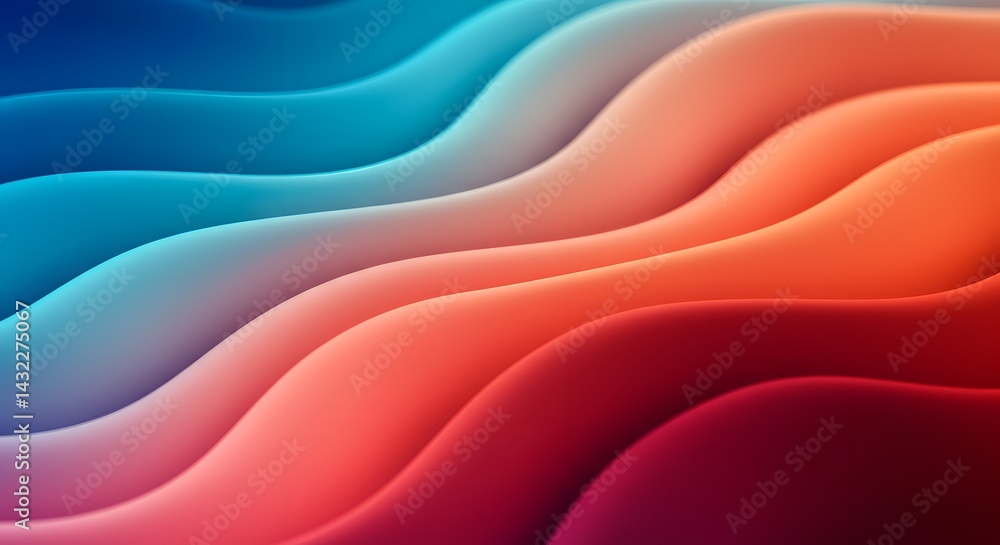 Poster abstract colorful wavy layers with smooth gradient from blue to red in a flowing composition
