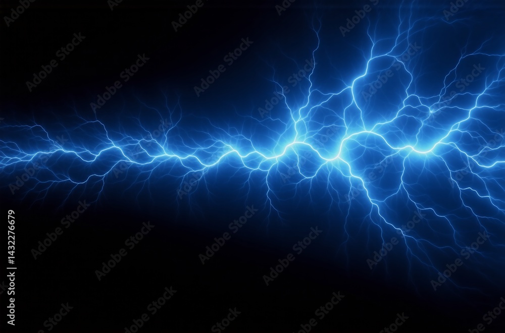 Poster intense blue electric energy streaks across a dark background, creating a vibrant and powerful displ