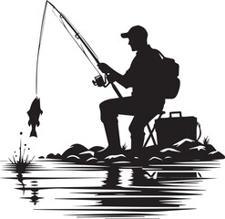 fishing man tattoo vector, fishing man logo silhouette vector