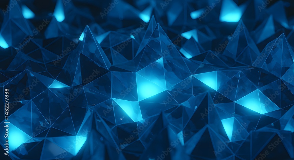Aufkleber abstract blue polygonal surface with glowing edges forming a geometric landscape pattern design elem