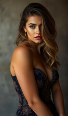 Fototapeta premium Sensual Woman Portrait Fashion Model Studio Shot Elegant Dress