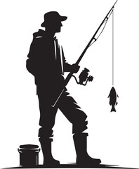 Naklejka premium fishing man tattoo vector, fishing man logo silhouette vector
