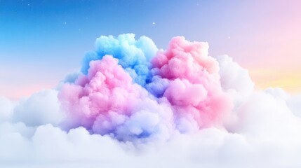 Fototapeta premium Pastel Cloud Formation Fluffy Clouds Dreamlike Style High Resolution Soft Lighting Landscape Wide Shot Textured Puffs Ethereal Dream Sky Soft Pink Hues Ideal for Fantasy Art