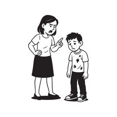 mother scolds her child for playing in the mud